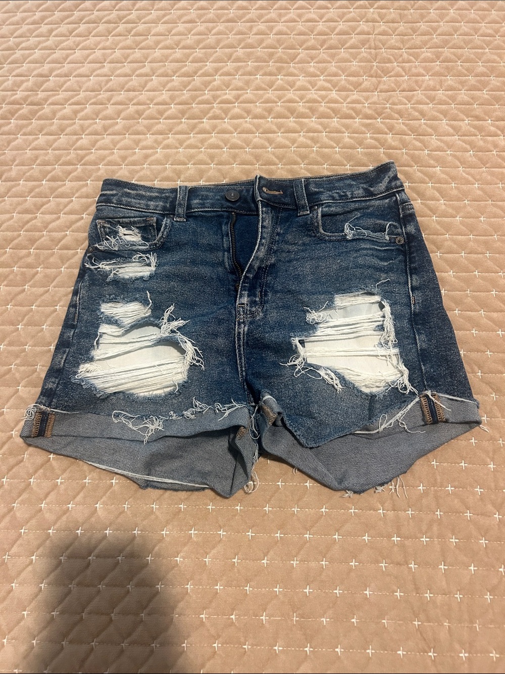 Distressed Dark Blue Denim Women's Shorts